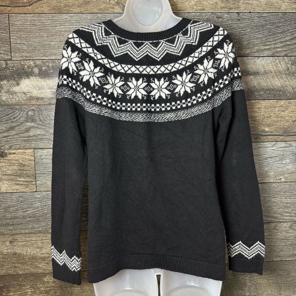 Talbots Fair Isle Cardigan Size Medium Nordic Festive Black White - Picture 4 of 6
